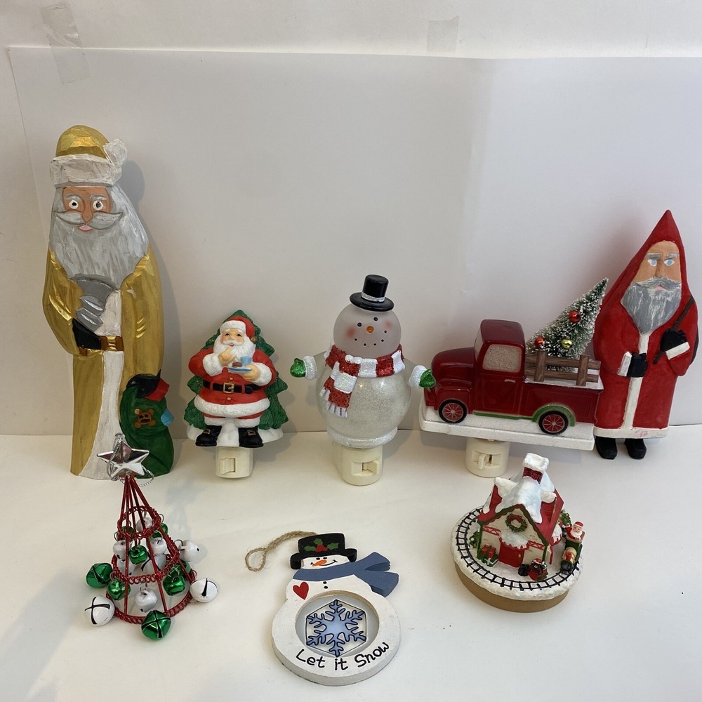 Lot of 9 Vtg Christmas Items Ornaments, nightlights, Decorations Candle Topper